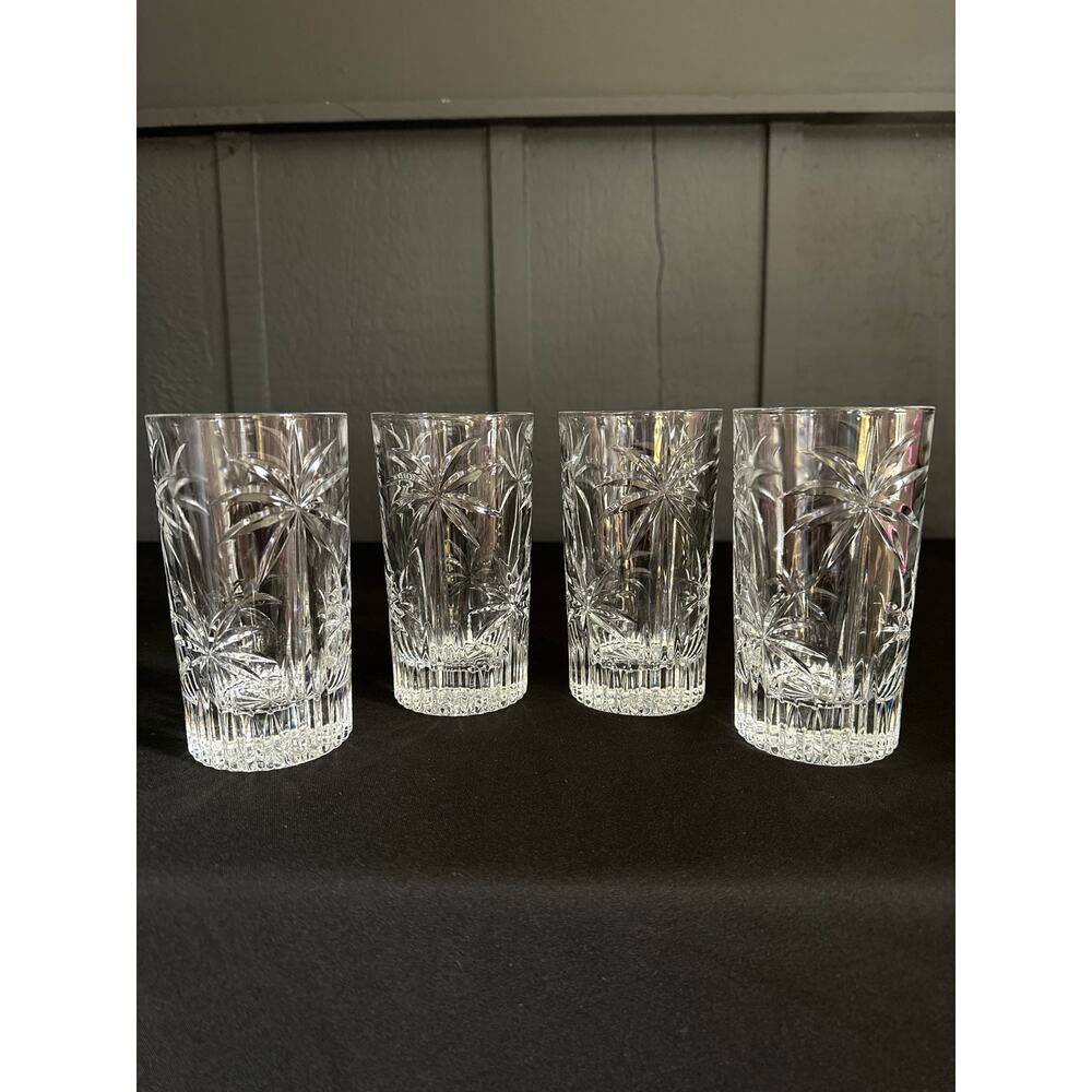Vintage 80s Palm collection by Godinger Highball Crystal Glasses Set of 4